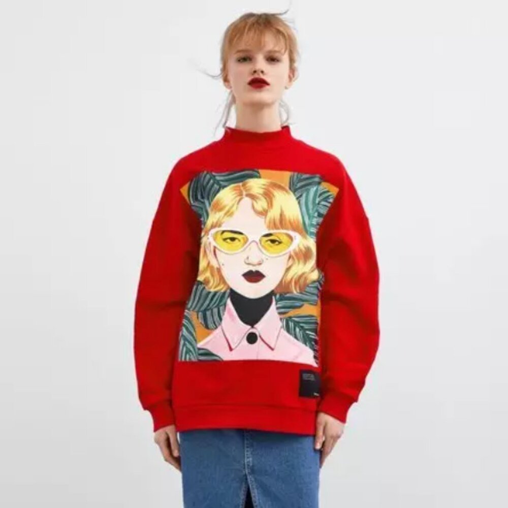 ZARA x Bijou Karman Red Graphic Sweatshirt NWT